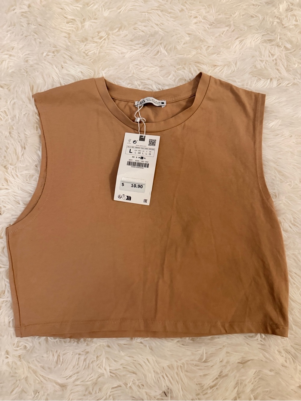 Zara Sleeveless Crop Tank Top in Camel Brown